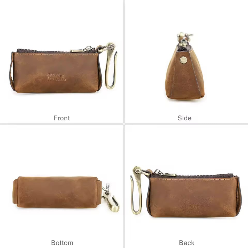 Premium leather Faraday key pouch shown from multiple angles